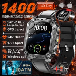 2026 New 1400mAh Battery Smart Watch GPS path Bluetooth Call 10ATM Waterproof Swim Sport Run Hiking Outdoors Military Smartwatch