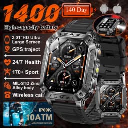 2026 New 1400mAh Battery Smart Watch GPS path Bluetooth Call 10ATM Waterproof Swim Sport Run Hiking Outdoors Military Smartwatch