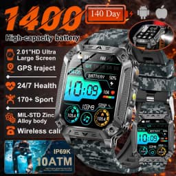 2026 New 1400mAh Battery Smart Watch GPS path Bluetooth Call 10ATM Waterproof Swim Sport Run Hiking Outdoors Military Smartwatch