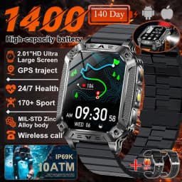 2026 New 1400mAh Battery Smart Watch GPS path Bluetooth Call 10ATM Waterproof Swim Sport Run Hiking Outdoors Military Smartwatch