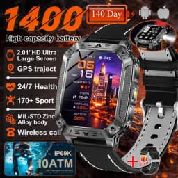 2026 New 1400mAh Battery Smart Watch GPS path Bluetooth Call 10ATM Waterproof Swim Sport Run Hiking Outdoors Military Smartwatch
