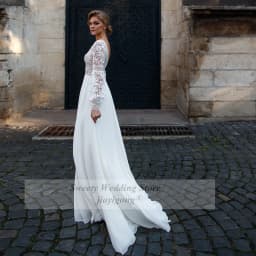 Bohemian Wedding Dress for Bride Customized Elegant Long Sleeves Lace See through V Neck A Line Sweep Train Bridal Gowns