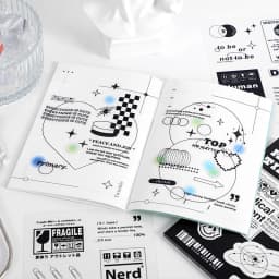 Yoofun 30pcs/pack Multi-style Decorative Stickers Rainbow White and Black Geo Sticker Pack for Scrapbooking Journals Collage DIY