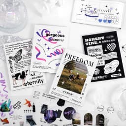 Yoofun 30pcs/pack Multi-style Decorative Stickers Rainbow White and Black Geo Sticker Pack for Scrapbooking Journals Collage DIY