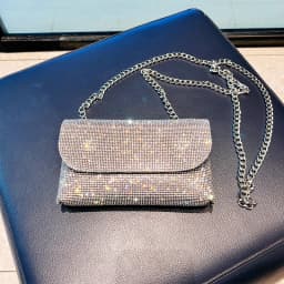 Women's Clutch Bag with Rhinestones Silver Purse on Chain PU Leather Evening Bag Ladies Fashion Party Evening Shoulder Bag