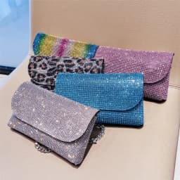Women's Clutch Bag with Rhinestones Silver Purse on Chain PU Leather Evening Bag Ladies Fashion Party Evening Shoulder Bag