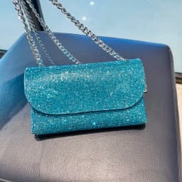 Women's Clutch Bag with Rhinestones Silver Purse on Chain PU Leather Evening Bag Ladies Fashion Party Evening Shoulder Bag