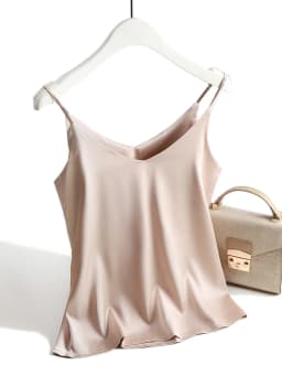 AOSSVIAO 2026 Spaghetti Strap Top Women Halter V Neck Basic White Cami Sleeveless Satin Silk Tank Tops Women'S Summer Camisole
