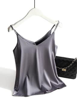 AOSSVIAO 2026 Spaghetti Strap Top Women Halter V Neck Basic White Cami Sleeveless Satin Silk Tank Tops Women'S Summer Camisole