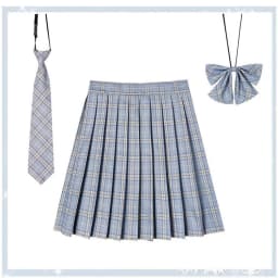 Women Plaid Pleat Skirt With Necktie Bowtie XS- 5XL Harajuku Preppy Mini Japanese School Uniforms Girls Summer Jupe Kawaii Skirt