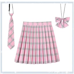 Women Plaid Pleat Skirt With Necktie Bowtie XS- 5XL Harajuku Preppy Mini Japanese School Uniforms Girls Summer Jupe Kawaii Skirt