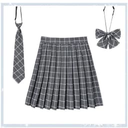 Women Plaid Pleat Skirt With Necktie Bowtie XS- 5XL Harajuku Preppy Mini Japanese School Uniforms Girls Summer Jupe Kawaii Skirt