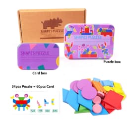 Geometric Shapes Wood 3D Puzzles for Kids Tangram Jigsaw Montessori Games Children Wooden Educational Toys with Box