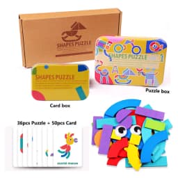 Geometric Shapes Wood 3D Puzzles for Kids Tangram Jigsaw Montessori Games Children Wooden Educational Toys with Box