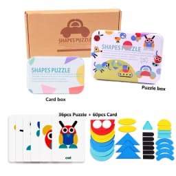 Geometric Shapes Wood 3D Puzzles for Kids Tangram Jigsaw Montessori Games Children Wooden Educational Toys with Box