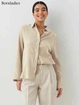 Bornladies 2025 Women's Spring Summer 100% Cotton Shirts Office Lady Fashionable Solid Lady Long Sleeve Loose Tops Crepe Shirts