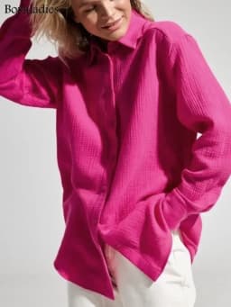Bornladies 2025 Women's Spring Summer 100% Cotton Shirts Office Lady Fashionable Solid Lady Long Sleeve Loose Tops Crepe Shirts