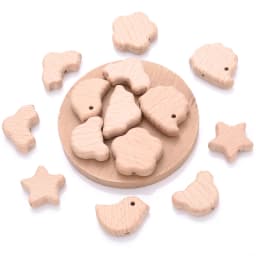 10Pcs Animal Pentagram Wooden Beads Food Grade Beech Wood Teething Teether Beads DIY Baby Pacifier Chain Pendant Accessories