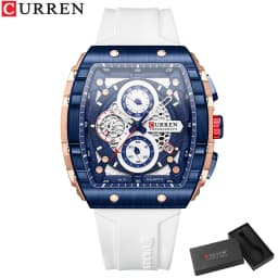 CURREN Tonneau Dial Sport Watch for Men Fashion Waterproof Quartz Wristwatch with Auto Date Yellow Silicone Strap Luminous