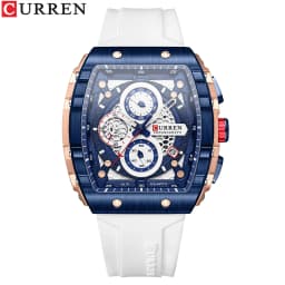 CURREN Tonneau Dial Sport Watch for Men Fashion Waterproof Quartz Wristwatch with Auto Date Yellow Silicone Strap Luminous