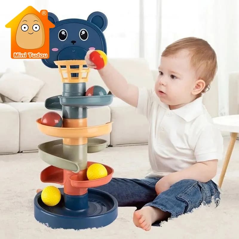 Baby Toys Rolling Ball Pile Tower Finger Skill Training Rotating Stacking Track Early Educational Toy For Infant 13 24 Months