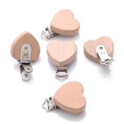 5Pcs Wooden Pacifier Clip Beech Wooden Animal Natural Dummy Clip DIY Baby Pacifier Chain Teether Toys Accessories BPA Free