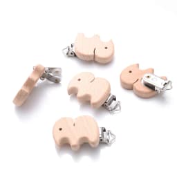 5Pcs Wooden Pacifier Clip Beech Wooden Animal Natural Dummy Clip DIY Baby Pacifier Chain Teether Toys Accessories BPA Free