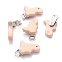 5Pcs Wooden Pacifier Clip Beech Wooden Animal Natural Dummy Clip DIY Baby Pacifier Chain Teether Toys Accessories BPA Free