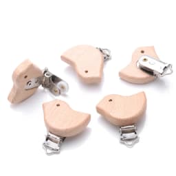 5Pcs Wooden Pacifier Clip Beech Wooden Animal Natural Dummy Clip DIY Baby Pacifier Chain Teether Toys Accessories BPA Free