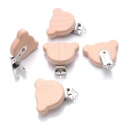 5Pcs Wooden Pacifier Clip Beech Wooden Animal Natural Dummy Clip DIY Baby Pacifier Chain Teether Toys Accessories BPA Free