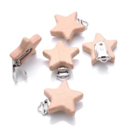 5Pcs Wooden Pacifier Clip Beech Wooden Animal Natural Dummy Clip DIY Baby Pacifier Chain Teether Toys Accessories BPA Free