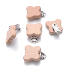 5Pcs Wooden Pacifier Clip Beech Wooden Animal Natural Dummy Clip DIY Baby Pacifier Chain Teether Toys Accessories BPA Free