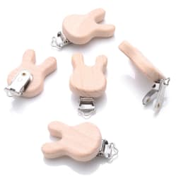 5Pcs Wooden Pacifier Clip Beech Wooden Animal Natural Dummy Clip DIY Baby Pacifier Chain Teether Toys Accessories BPA Free