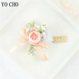 Wedding Groom Boutonniere Bride Bridesmaid Women Hand Wrist Flower Silk Rose Boutonniere Buttonhole for Marriage Party Flower