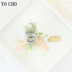 Wedding Groom Boutonniere Bride Bridesmaid Women Hand Wrist Flower Silk Rose Boutonniere Buttonhole for Marriage Party Flower