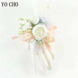 Wedding Groom Boutonniere Bride Bridesmaid Women Hand Wrist Flower Silk Rose Boutonniere Buttonhole for Marriage Party Flower
