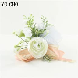 Wedding Groom Boutonniere Bride Bridesmaid Women Hand Wrist Flower Silk Rose Boutonniere Buttonhole for Marriage Party Flower