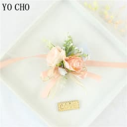 Wedding Groom Boutonniere Bride Bridesmaid Women Hand Wrist Flower Silk Rose Boutonniere Buttonhole for Marriage Party Flower