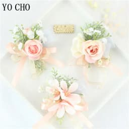 Wedding Groom Boutonniere Bride Bridesmaid Women Hand Wrist Flower Silk Rose Boutonniere Buttonhole for Marriage Party Flower