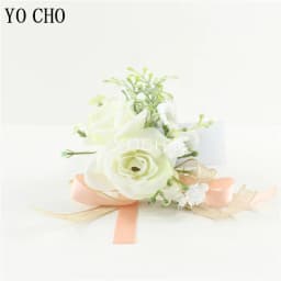 Wedding Groom Boutonniere Bride Bridesmaid Women Hand Wrist Flower Silk Rose Boutonniere Buttonhole for Marriage Party Flower