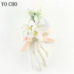 Wedding Groom Boutonniere Bride Bridesmaid Women Hand Wrist Flower Silk Rose Boutonniere Buttonhole for Marriage Party Flower