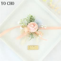Wedding Groom Boutonniere Bride Bridesmaid Women Hand Wrist Flower Silk Rose Boutonniere Buttonhole for Marriage Party Flower