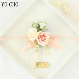 Wedding Groom Boutonniere Bride Bridesmaid Women Hand Wrist Flower Silk Rose Boutonniere Buttonhole for Marriage Party Flower