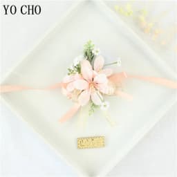 Wedding Groom Boutonniere Bride Bridesmaid Women Hand Wrist Flower Silk Rose Boutonniere Buttonhole for Marriage Party Flower