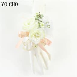 Wedding Groom Boutonniere Bride Bridesmaid Women Hand Wrist Flower Silk Rose Boutonniere Buttonhole for Marriage Party Flower