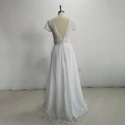 Boho Lace Short Sleeve Chiffon Wedding Dress V Back Beach Bridal Gown Custom Vestido Novia Elopement Simple White Bride Gown