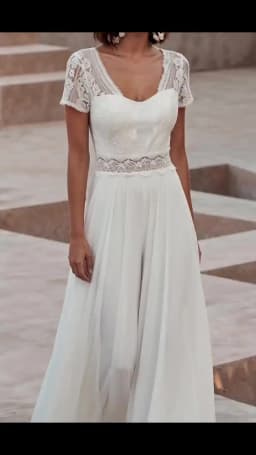 Boho Lace Short Sleeve Chiffon Wedding Dress V Back Beach Bridal Gown Custom Vestido Novia Elopement Simple White Bride Gown