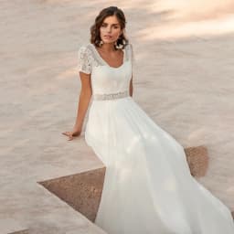 Boho Lace Short Sleeve Chiffon Wedding Dress V Back Beach Bridal Gown Custom Vestido Novia Elopement Simple White Bride Gown