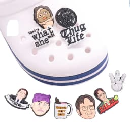 1PCS PVC Cartoon Shoe Charms Kawaii Man That's What She Said False Life Worlds Best Boss Hand Slipper Accessories For Clogs Pins