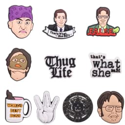 1PCS PVC Cartoon Shoe Charms Kawaii Man That's What She Said False Life Worlds Best Boss Hand Slipper Accessories For Clogs Pins